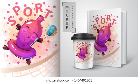 Condom play volleyball - mockup for your idea. Vector eps 10