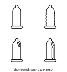 Condom or preservative thin line icon set. Vector.