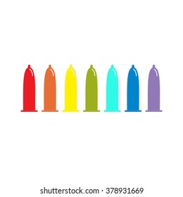 Condom rainbow icon set. Protection. White background. Isolated. Flat design Vector illustration