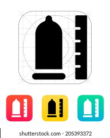 Condom with ruler icon. Vector illustration.