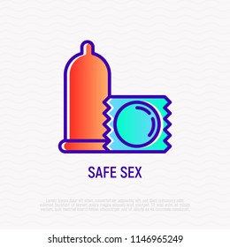 Condom, safe sex thin line icon. Modern vector illustration.