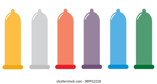 Condom set. Colored flat icons on white background