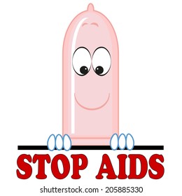 Condom with sign "Stop aids".