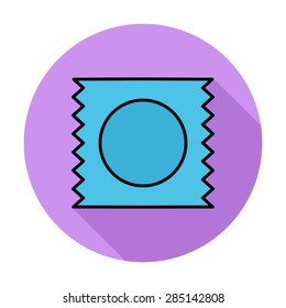 Condom. Single flat color icon on the circle. Vector illustration.