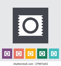 Condom. Single flat icon on the button. Vector illustration.