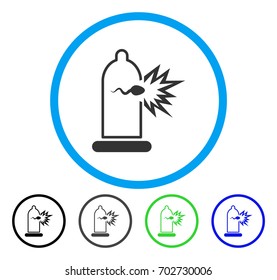 Condom Sperm Escape rounded icon. Vector illustration style is a flat iconic symbol inside a circle, black, gray, blue, green versions. Designed for web and software interfaces.