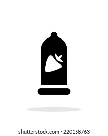 Condom with strawberry flavored icon on white background. Vector illustration.
