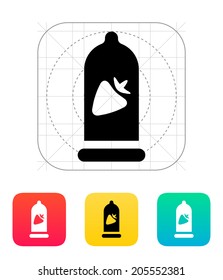 Condom with strawberry flavored icon. Vector illustration.