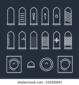 Condom Types Minimal Flat Line Outline Stroke Icon Pictogram Symbol Set Collection