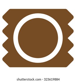 Condom vector icon. Style is flat symbol, brown color, rounded angles, white background.