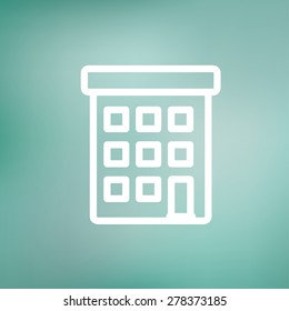 Icono de construcción de condominio línea delgada para diseño web y móvil, minimalista moderno y plano. Icono blanco vectorial en el fondo de malla gradiente.