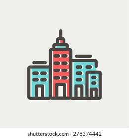 Condominium building icon thin line for web and mobile, modern minimalistic flat design. Vector icon with dark grey outline and offset colour on light grey background.