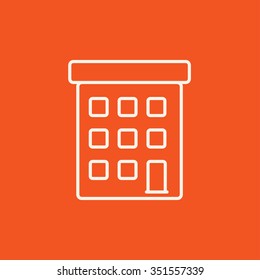 Icono de línea de construcción de condominio para web, móviles e infografías. Icono blanco vector aislado en fondo rojo.