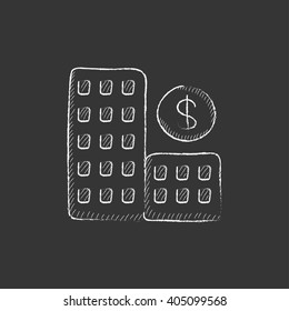 Condominium with dollar symbol. Drawn in chalk icon.
