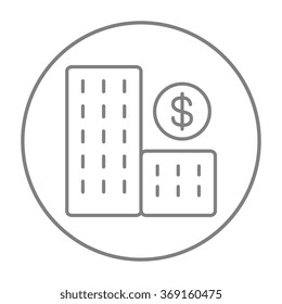 Condominium with dollar symbol line icon.