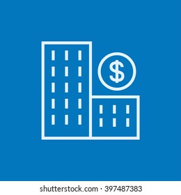 Condominium with dollar symbol line icon.