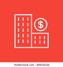 Condominium with dollar symbol line icon.