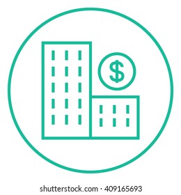 Condominio con icono de la línea de símbolos del dólar.