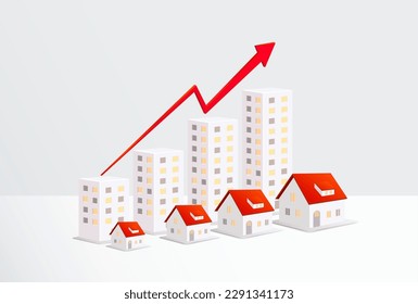 Condominium or house housing price rising up growth finance economy with rising red graph. Real estate home property investment. Financial business concept. 3D realistic Vector