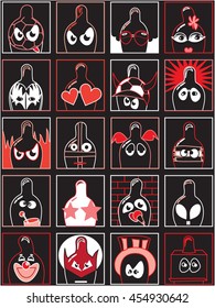 Condoms for AIDS protection, vector icons.