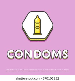 Condoms colour hexagonal icon isolated vector illustration. Latex condoms contraception symbol. Safe sex, caution against pregnancy, protection from diseases logo or sign in line design.