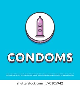 Condoms colour round icon isolated vector illustration. Latex condoms contraception symbol. Safe sex, caution against pregnancy, protection from diseases logo or sign in line design.