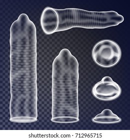 Condoms Set Vector. Sexual Protection Concept. Birth Control. Isolated On Transparent Background Illustration