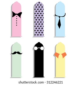 Condoms vector fun cute funny mustache to wear glasses tie