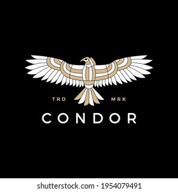 Condor Eagle Bird Monoline Logo Vector Icon Illustration