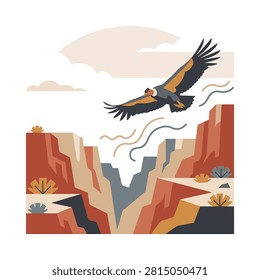 Condor flying over a deep red canyon landscape illustration with landscape
