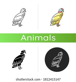 Condor icon. Linear black and RGB color styles. Large bird of with sharp beak and claws. New world vulture, predatory bird. Zoology, ornithology. Andean condor isolated isolated vector illustrations