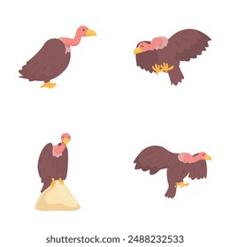 Condor iconos conjunto de dibujos animados Vector. Gran ave rapaz. Naturaleza salvaje