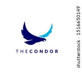 Condor Logo Prey Bird Blue, Simple Flying Abstract Vector for Business or Animal Graphic Design Template