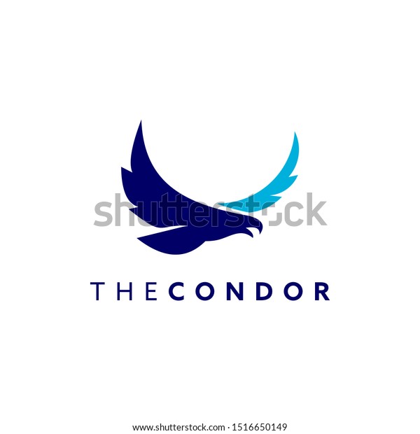 Condor Logo\
Prey Bird Blue Icon, Simple Flying Abstract Vector for Business or\
Animal Graphic Design\
Template