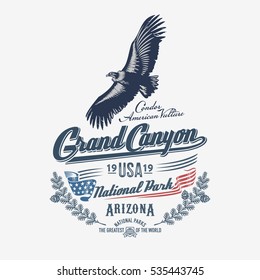 Condor, national Park, Grand Canyon, blue, illustration, vector