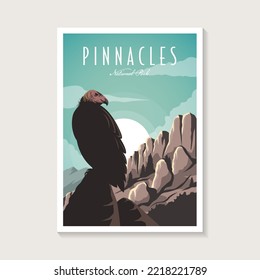 Condor in Pinnacles National Park Poster Design Illustration, Condor auf dem Gipfel Poster.