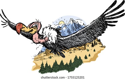 Condor soared on the prairies in the distance mountains were visible