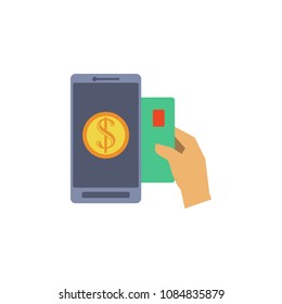 to conduct a card mobile banking colored icon. Element of bankings for mobile concept and web apps. Detailed to conduct a card mobile banking colored icon on white background