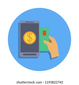 to conduct a card mobile banking colored icon in badge style. One of Banking collection icon can be used for UI, UX