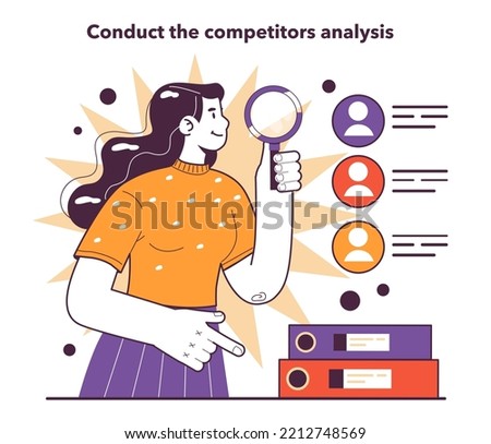 Conduct the competitors analysis. Effective market research in conditions of economic stagnation. Economic activity decline, business-saving actions. Flat vector illustration