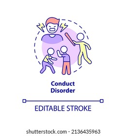 Conduct disorder concept icon. Childhood mental disorder abstract idea thin line illustration. Antisocial behavior. Isolated outline drawing. Editable stroke. Arial, Myriad Pro-Bold fonts used