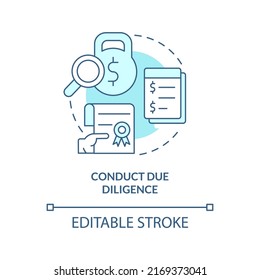 Conduct due diligence turquoise concept icon. Documents research. Stage of merger abstract idea thin line illustration. Isolated outline drawing. Editable stroke. Arial, Myriad Pro-Bold fonts used