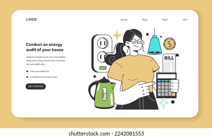 Conduct an energy audit of your house for energy efficiency at home. Electricity consumption expenses. Inflation or economic recession effect. Flat vector illustration