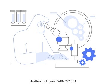 Conduct experiment with nano particles abstract concept vector illustration. Nanoscientists making experiment in laboratory, natural and material science, microscope usage abstract metaphor.