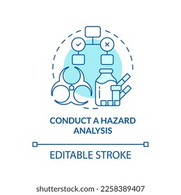 Conduct hazard analysis turquoise concept icon. Food safety risks. HACCP principle abstract idea thin line illustration. Isolated outline drawing. Editable stroke. Arial, Myriad Pro-Bold fonts used