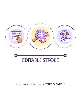 Conduct keyword research loop concept icon. Search engine optimization abstract idea thin line illustration. Digital marketing. Isolated outline drawing. Editable stroke. Arial font used