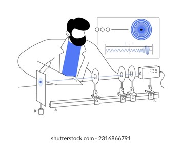 Conduct laser experiment abstract concept vector illustration. Scientist making laser experiment in laboratory, quantum physics industry, optic lab, mathematics sector abstract metaphor.