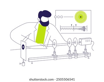 Conduct laser experiment abstract concept vector illustration. Scientist making laser experiment in laboratory, quantum physics industry, optic lab, mathematics sector abstract metaphor.