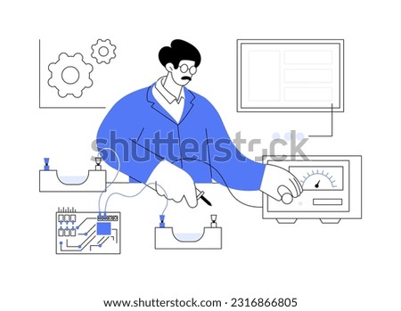 Conduct physics experiment abstract concept vector illustration. Physics professor making experiment with equipment, conducting research, science industry, data acquisition abstract metaphor.