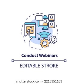 Conduct webinars concept icon. Building online training program abstract idea thin line illustration. Employee meetings. Isolated outline drawing. Editable stroke. Arial, Myriad Pro-Bold fonts used